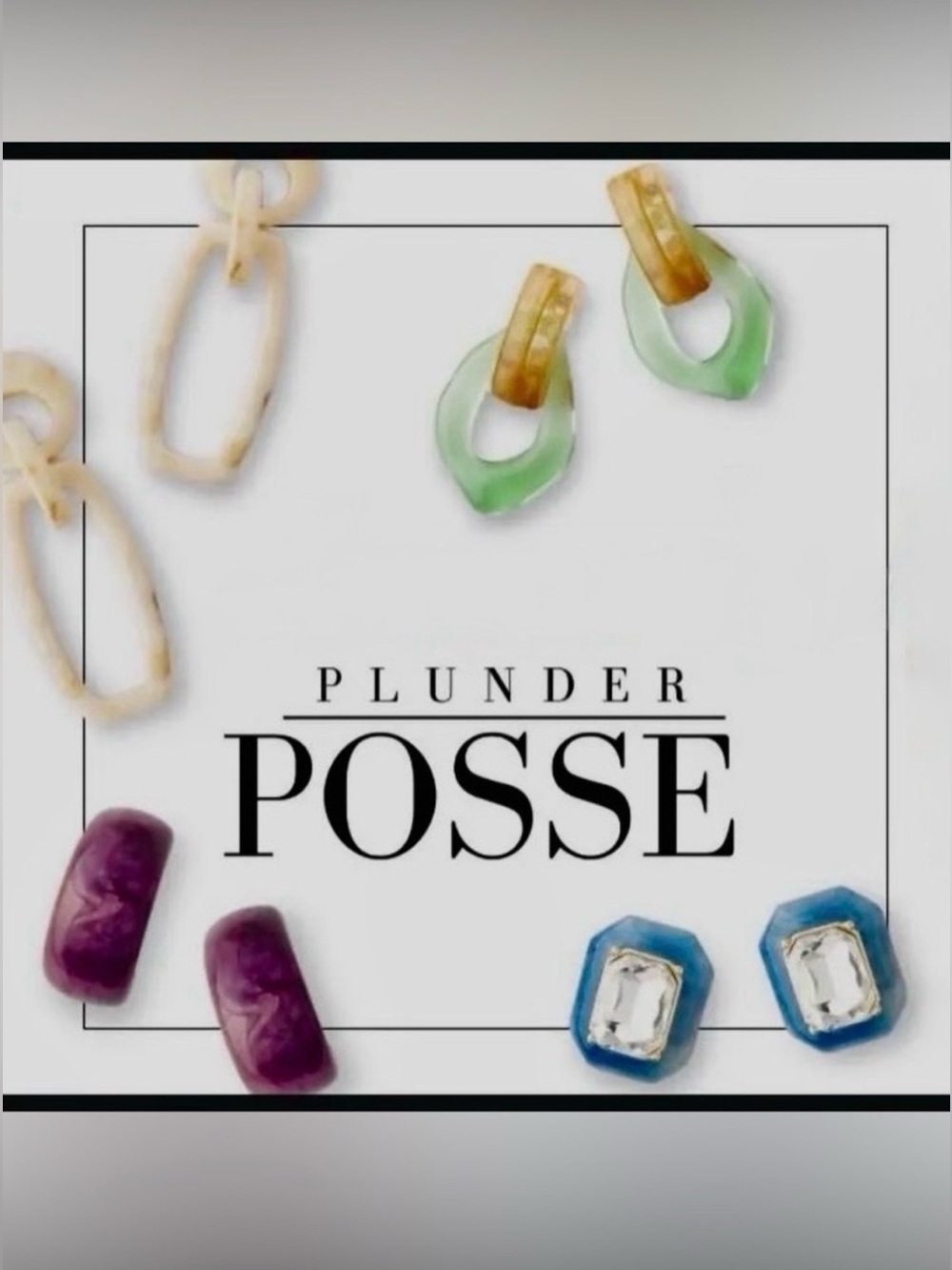 Plunder Posse Resin Earring Set in Green Purple Blue Cream